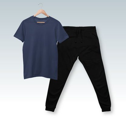 Black Joggers & Navy Blue T-Shirt Combo