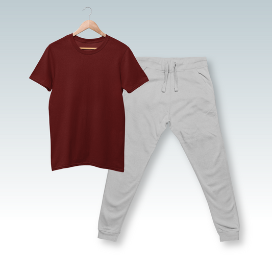 Grey Joggers & Maroon T-Shirt Combo